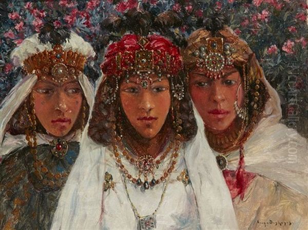 Trois Jeunes Algeriennes Aux Bijoux Oil Painting by Eugene F. A. Deshayes