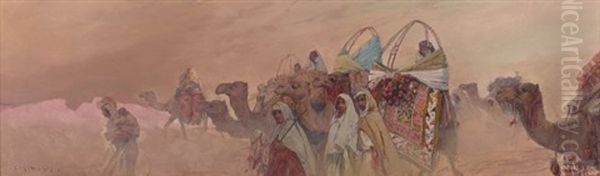 Caravane Dans Le Desert Oil Painting by Eugene F. A. Deshayes