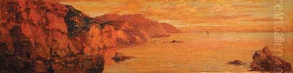 Cote Algeroise Au Coucher Du Soleil Oil Painting by Eugene F. A. Deshayes