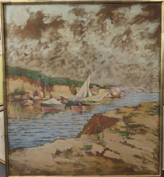 Felouque Dans Une Calanque Oil Painting by Eugene F. A. Deshayes