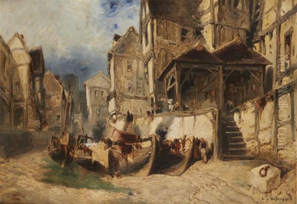 Village En Normandie Oil Painting by Eugene F. A. Deshayes