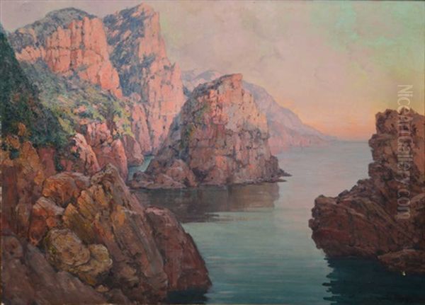 Les Falaises De Gibraltar Oil Painting by Eugene F. A. Deshayes