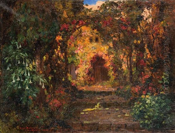 Le Jardin A Alger Oil Painting by Eugene F. A. Deshayes