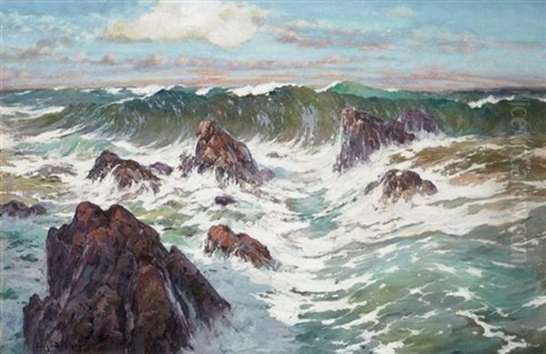 Sidi Ferruch, Vagues Sur Les Rochers Oil Painting by Eugene F. A. Deshayes