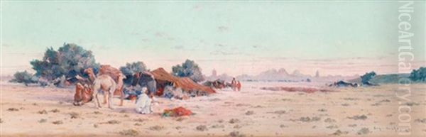 Campement, Environs De Kairouan Oil Painting by Eugene F. A. Deshayes