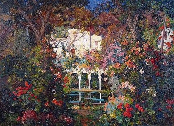 Un Jardin D'alger Oil Painting by Eugene F. A. Deshayes