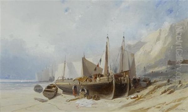 Kustenlandschaft Mit Fischerbooten Oil Painting by Eugene F. A. Deshayes