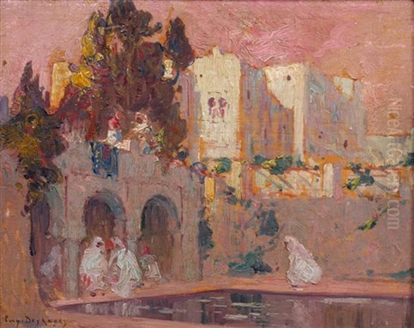 Villa A Alger Oil Painting by Eugene F. A. Deshayes