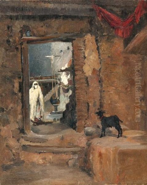 Entree De La Maison, Sud Algerien Oil Painting by Eugene F. A. Deshayes