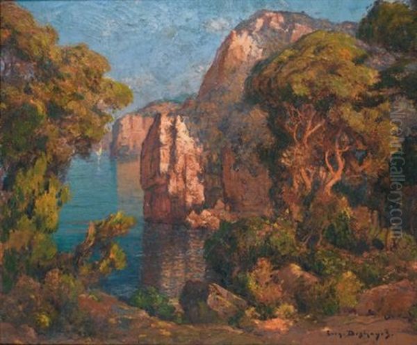 Falaises Et Arbres Oil Painting by Eugene F. A. Deshayes