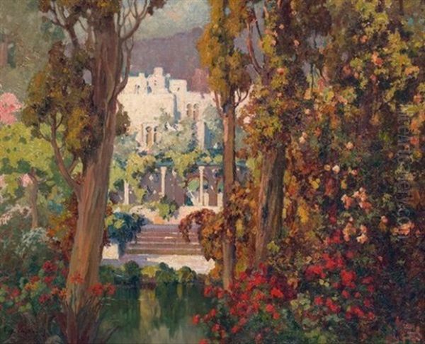 Le Jardin D'alger Et La Villa Oil Painting by Eugene F. A. Deshayes