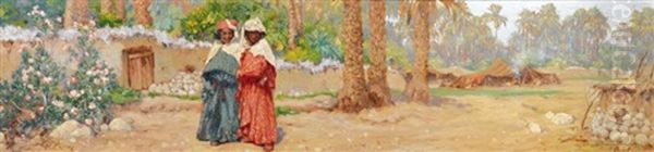 Les Jardins De Biskra Oil Painting by Eugene F. A. Deshayes