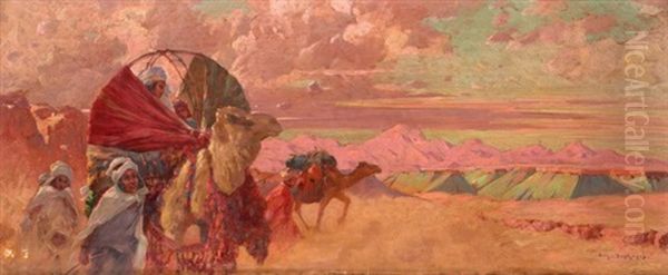 La Caravane Oil Painting by Eugene F. A. Deshayes