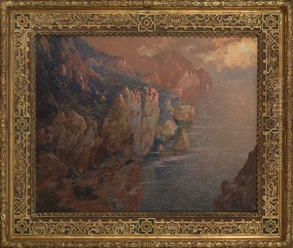 Coucher De Soleil Sur Les Calanques Oil Painting by Eugene F. A. Deshayes