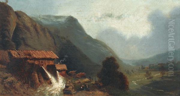 Scierie Du Niedeck (alsace) Oil Painting by Eugene F. A. Deshayes