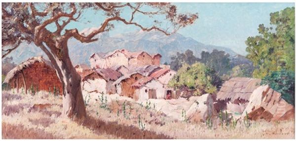 Village En Petite Kabylie, Algerie Oil Painting by Eugene F. A. Deshayes