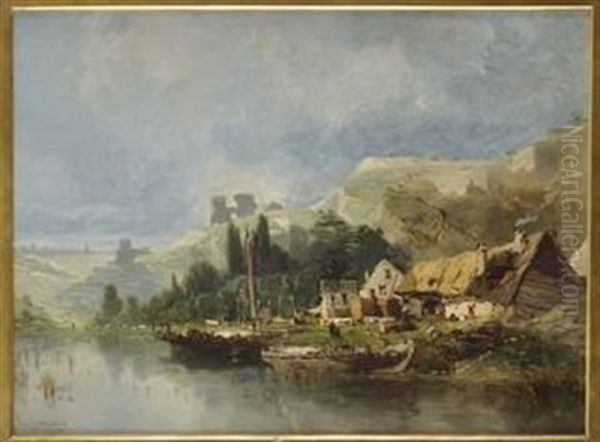 Port Sur La Meuse by Eugene F. A. Deshayes