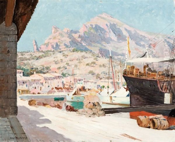 Vue D'un Port De Majorque Oil Painting by Eugene F. A. Deshayes