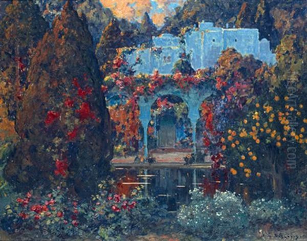 Villa Et Jardin D'alger Oil Painting by Eugene F. A. Deshayes