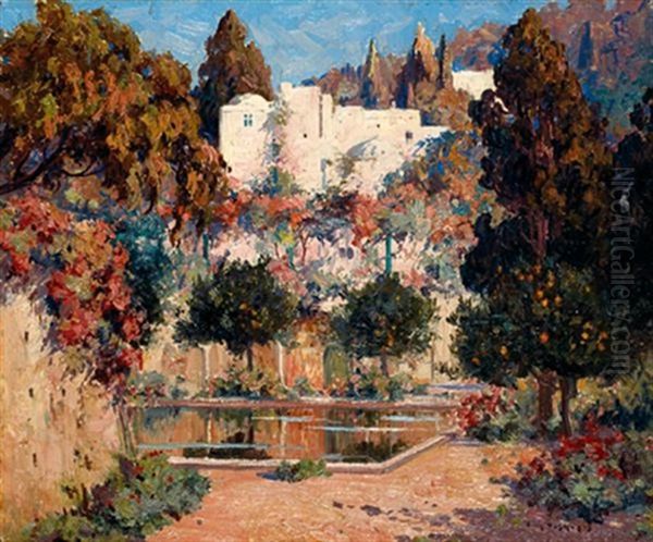 Villa Et Jardin D'alger Oil Painting by Eugene F. A. Deshayes