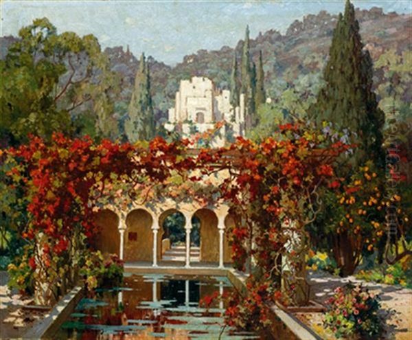 Villa Et Jardin D'alger Oil Painting by Eugene F. A. Deshayes