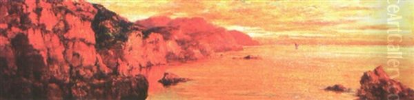 Coucher De Soleil Sur La Cote Algerienne Oil Painting by Eugene F. A. Deshayes