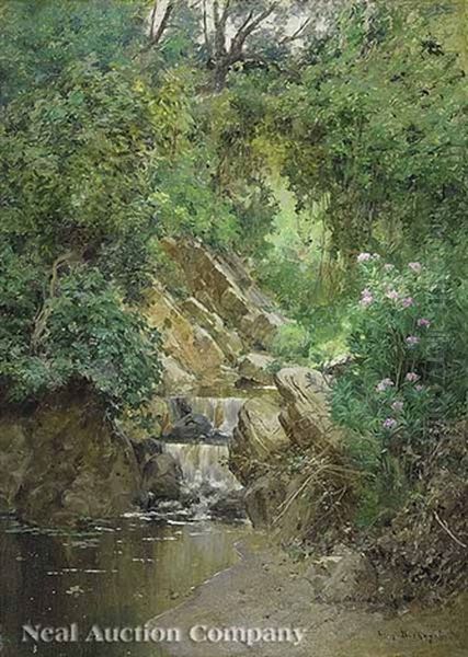 Cascade In The Balearic Islands, Spain Oil Painting by Eugene F. A. Deshayes