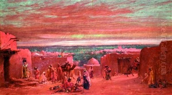 Scene De La Vie Quotidienne En Algerie Oil Painting by Eugene F. A. Deshayes