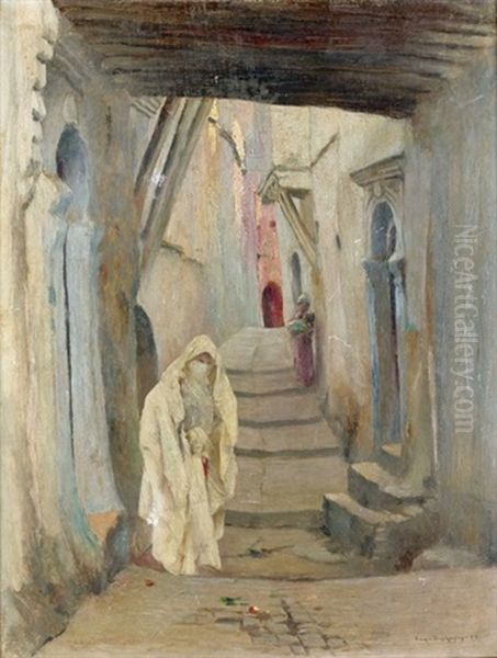 Rue Heliopolis In Der Casbah Von Algier Oil Painting by Eugene F. A. Deshayes