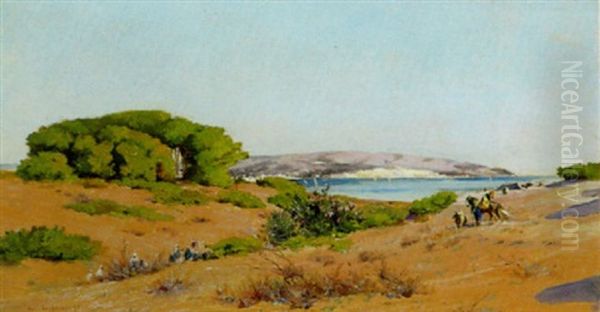 Campement Au Bord De La Baie D'alger Oil Painting by Eugene F. A. Deshayes