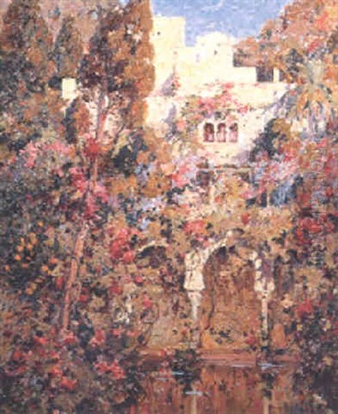 Maison Mauresque Dans Un Jardin D'alger Oil Painting by Eugene F. A. Deshayes