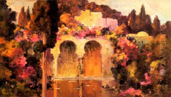 Villa Mauresque Dans Un Jardin Fleuri, Alger Oil Painting by Eugene F. A. Deshayes