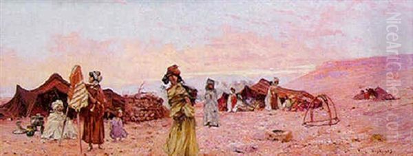 Campement De Famille Nomade Oil Painting by Eugene F. A. Deshayes