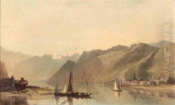 Voiliers Sur Le Lac Oil Painting by Eugene Deshayes