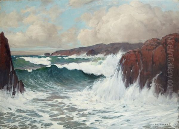 Le Roulement Des Vagues Sur Les Rochers Oil Painting by Eugene Deshayes