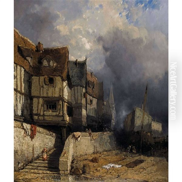 Am Strand Bei Le Havre Oil Painting by Eugene Deshayes