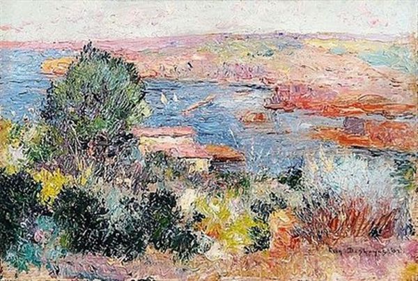 Vue Plongeante Sur Les Falaises Roses Oil Painting by Eugene Deshayes