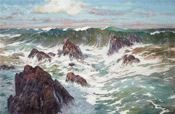 Sidi Ferruch, Vagues Sur Les Rochers Oil Painting by Eugene Deshayes