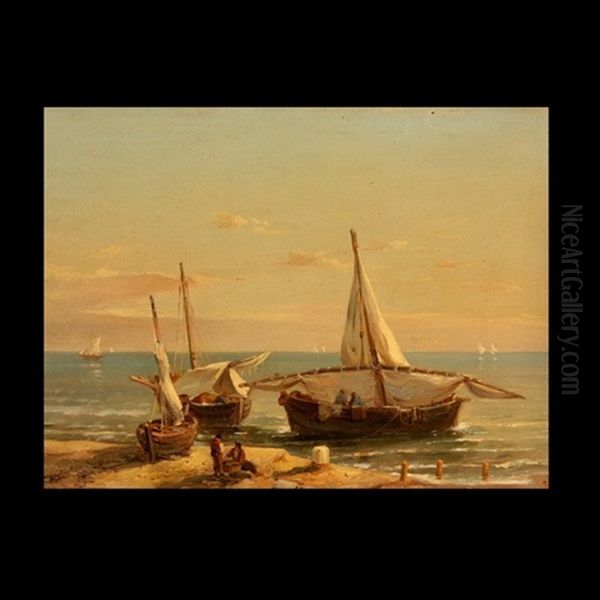 French Coastal Scene Oil Painting by Eugene Deshayes