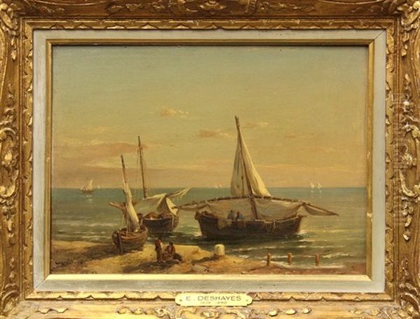 French Coastal Scene Oil Painting by Eugene Deshayes