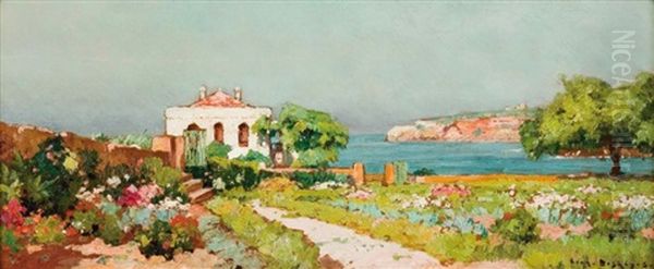 Maison Fleurie En Bord De Mer Oil Painting by Eugene Deshayes