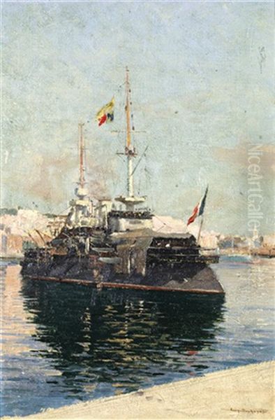 Le Cuirasse Le Formidable Dans Le Port D'alger Oil Painting by Eugene Deshayes