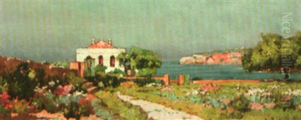 Maison Fleurie En Bord De Mer Oil Painting by Eugene Deshayes