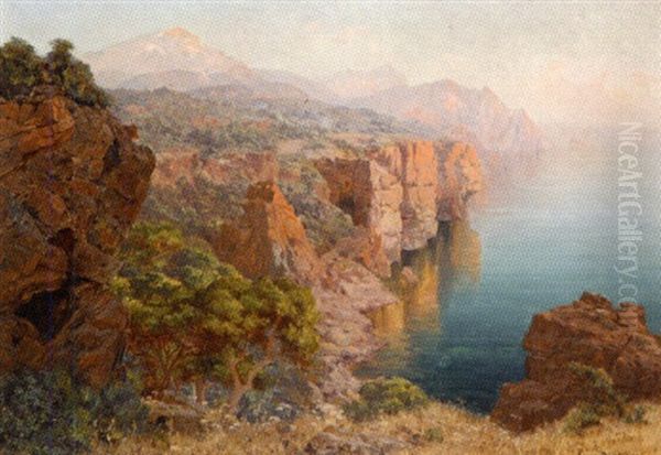 Rivage Aux Rochers Rouges, Les Baleares Oil Painting by Eugene Deshayes