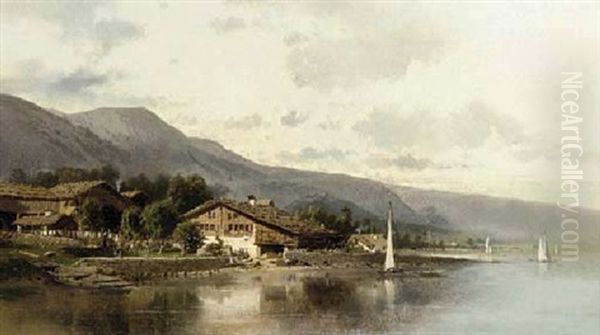 A Lakeside View, Switzerland Oil Painting by Eugene Deshayes