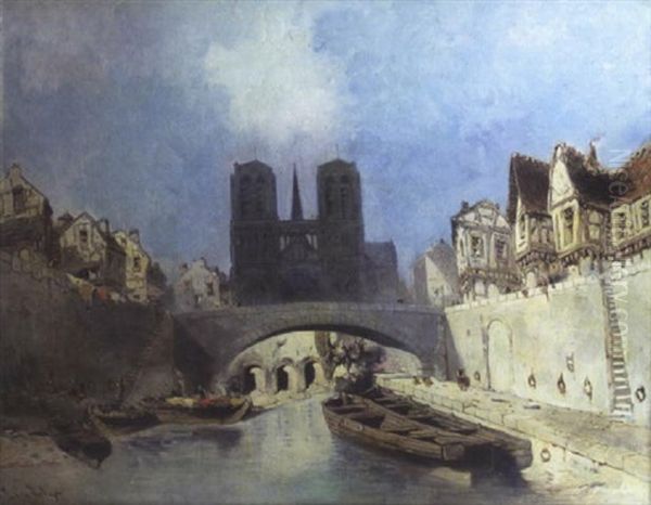 Les Quais Du Vieux Paris, Pres De Notre Dame by Eugene Deshayes