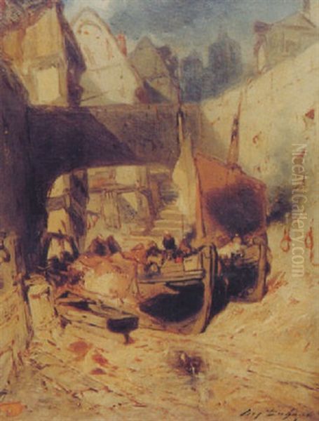 Bateaux Echoues En Bord De La Mer Oil Painting by Eugene Deshayes