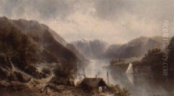 Lac Des Quatre Cantone Oil Painting by Eugene Deshayes