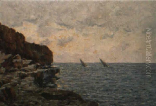 Voiliers Et Falaises Oil Painting by Eugene Deshayes