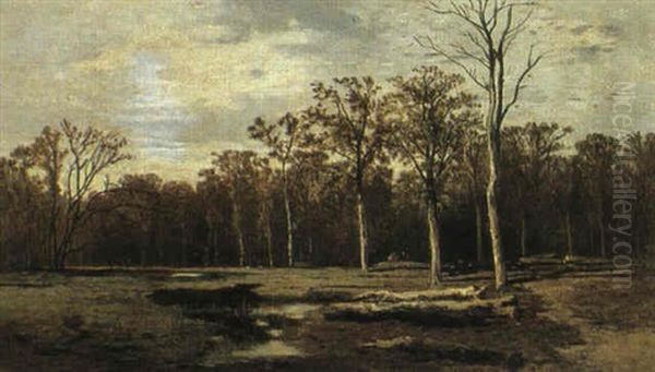 Foret De Fontainebleau Oil Painting by Eugene Deshayes